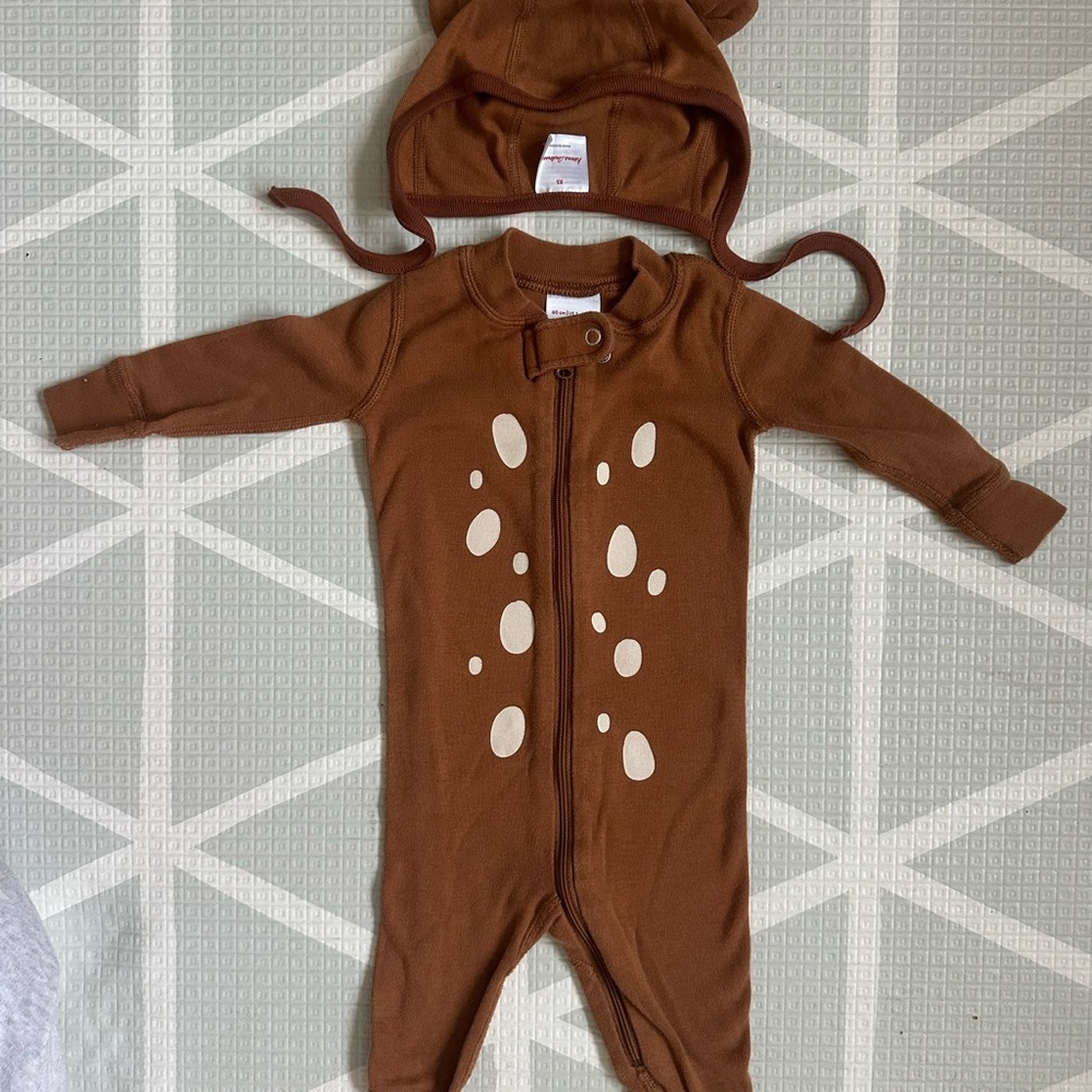 Hanna Andersson Brown One-Piece Footie with Cream Spot Print and Hood